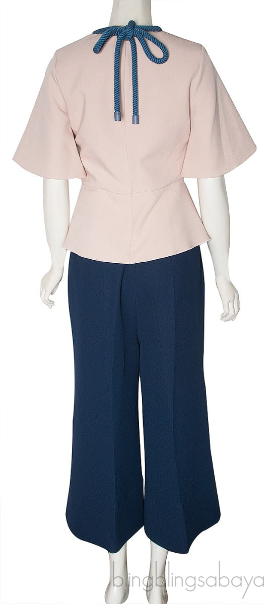 Peplum Blouse & Blue Wide Leg Trouser