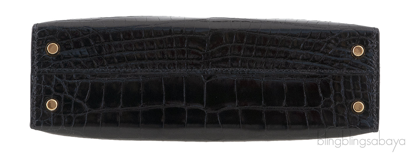 Kelly 20 Black Mini Sellier Crocodile Lisse GHW