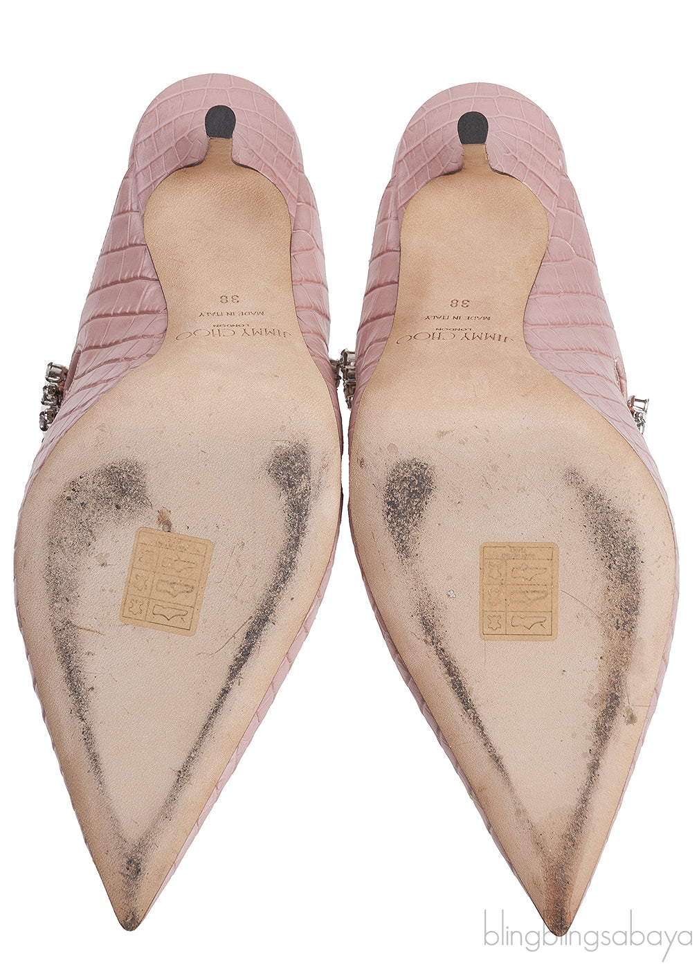 Pink Croc-effect Bing 100 Crystal-Embellished Leather Mules
