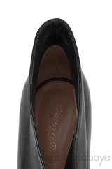 Vitello Luggage Black Peep Toe Heels