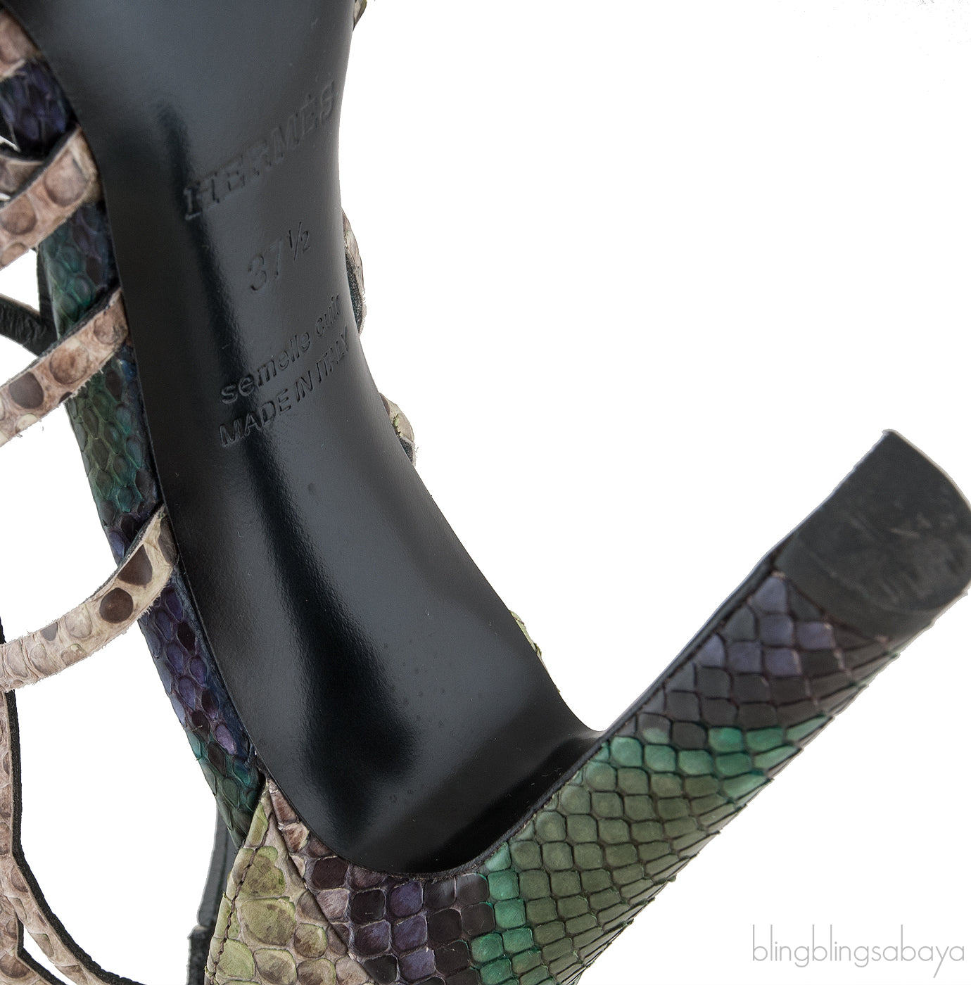 Hermes Green & Natural Snakeskin Sandals