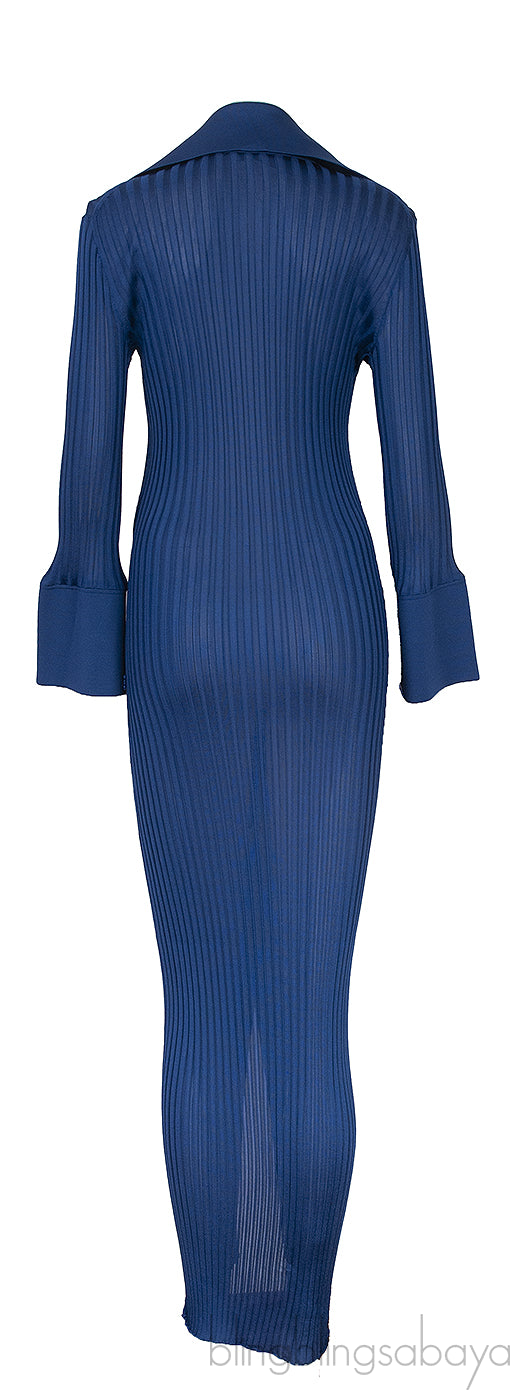 Blue Ribbed Knitted Dress