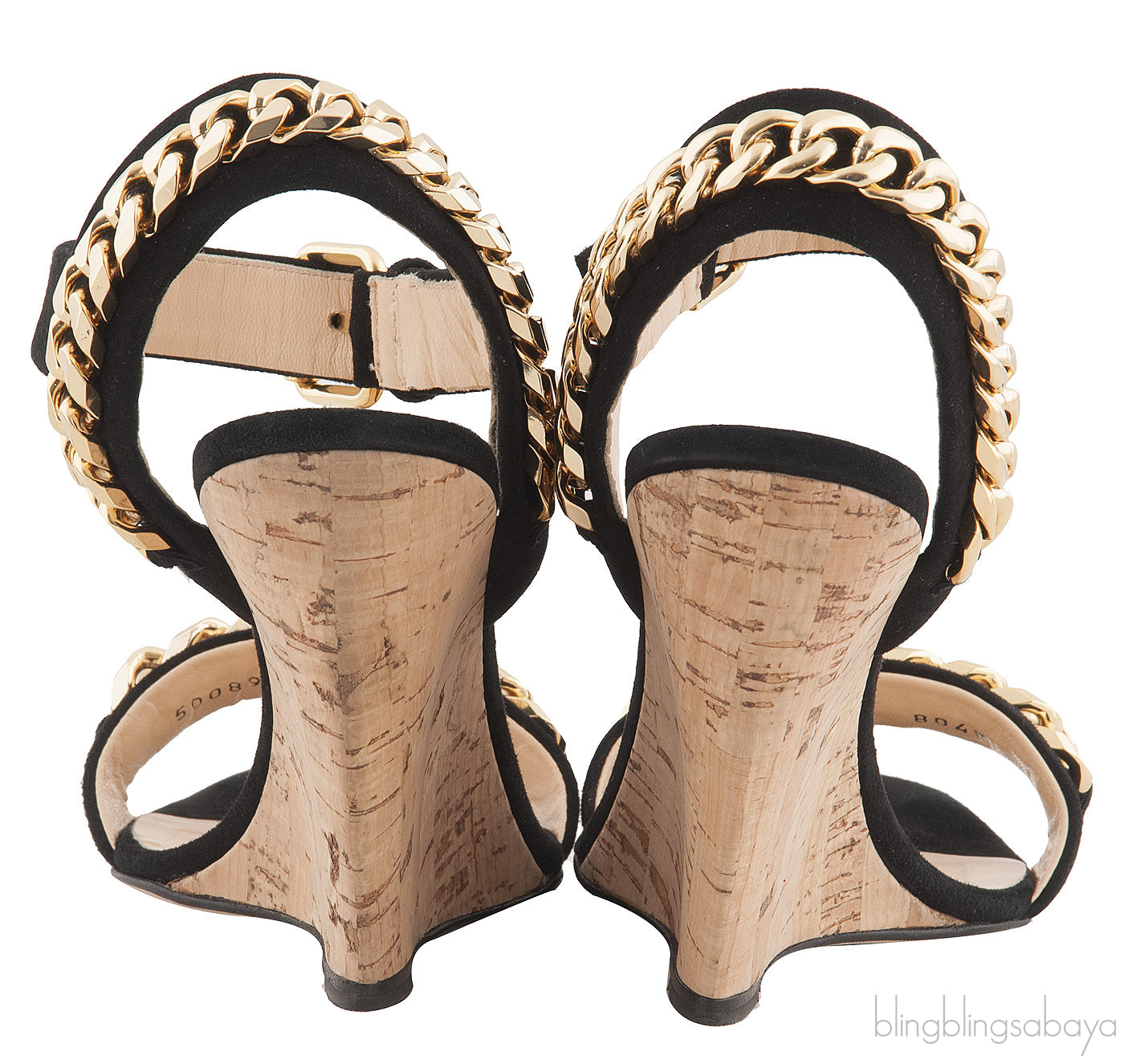 Black Suede Chain Wedge Sandals