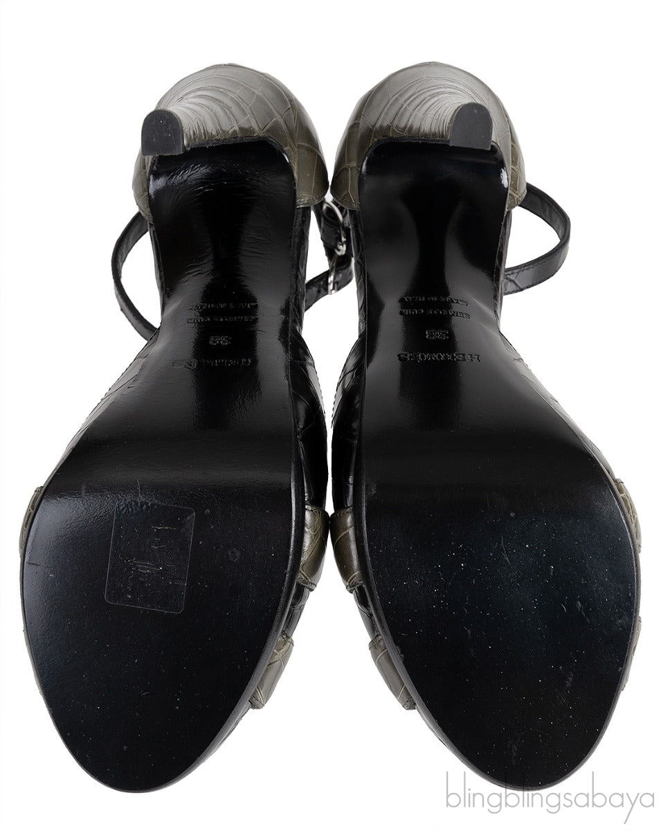 H Initial Black Bicolor Crocodile Heels