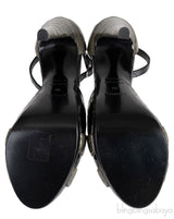 H Initial Black Bicolor Crocodile Heels