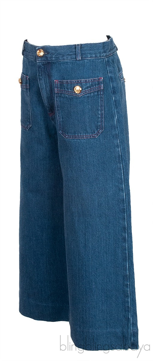 Blue Denim Wide Leg Trouser