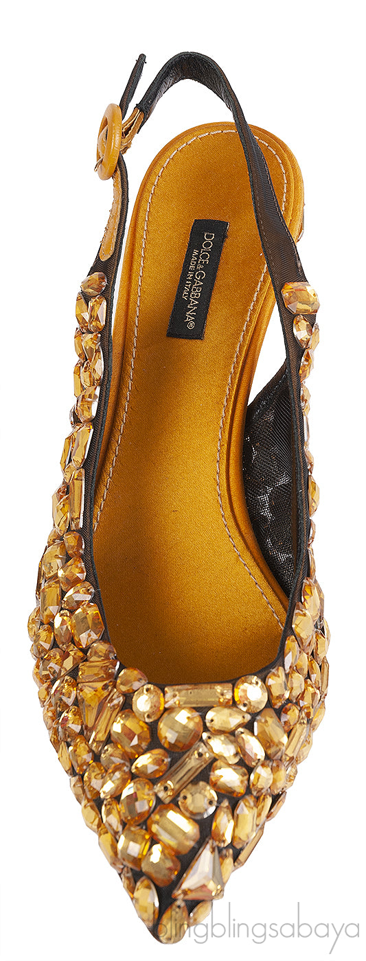 Dolce & Gabbana Yellow Mustard Crystal Slingback Heels