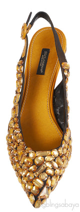 Dolce & Gabbana Yellow Mustard Crystal Slingback Heels
