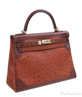 Hermes Kelly 32 Ghillies Rouge H Sunset and Brique Ostrich Bag