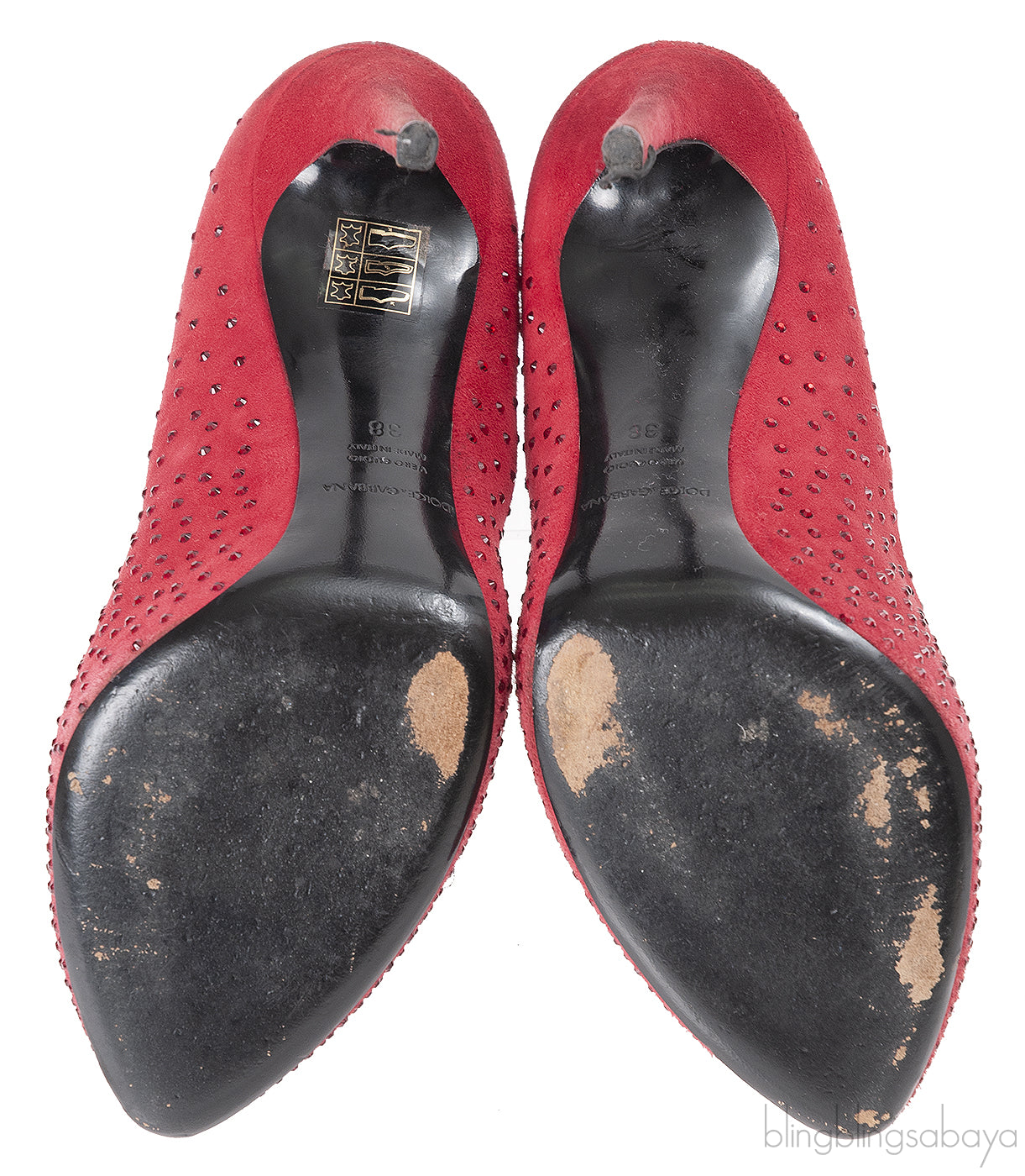 Dolce & Gabbana Red Suede Crystal Heels
