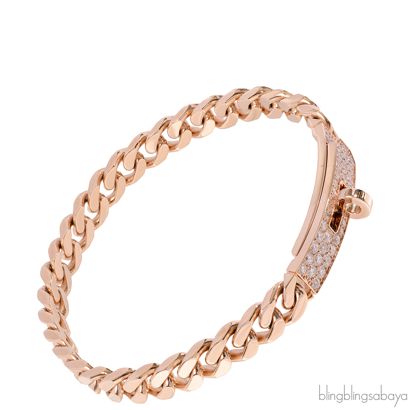 Hermes Kelly Gourmette Link 18k Rose Gold Diamonds Bracelet