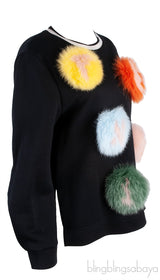 Cotton-Blend & Fur Black Sweatshirt