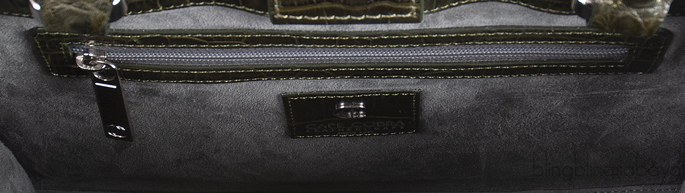 Moss Green Crocodile Top Handle Bag
