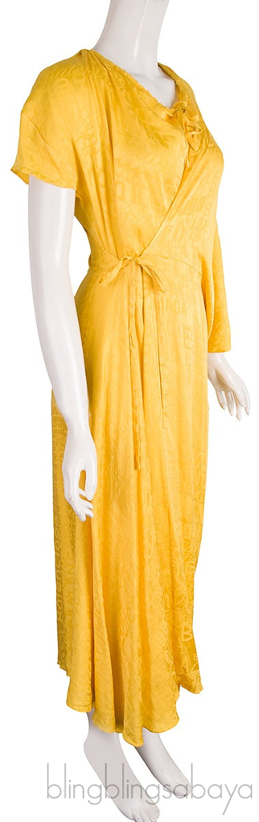 Logo-print Asymmetric Wrap Dress Yellow