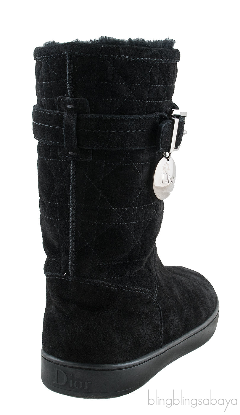 Black Quilted Suede Boots