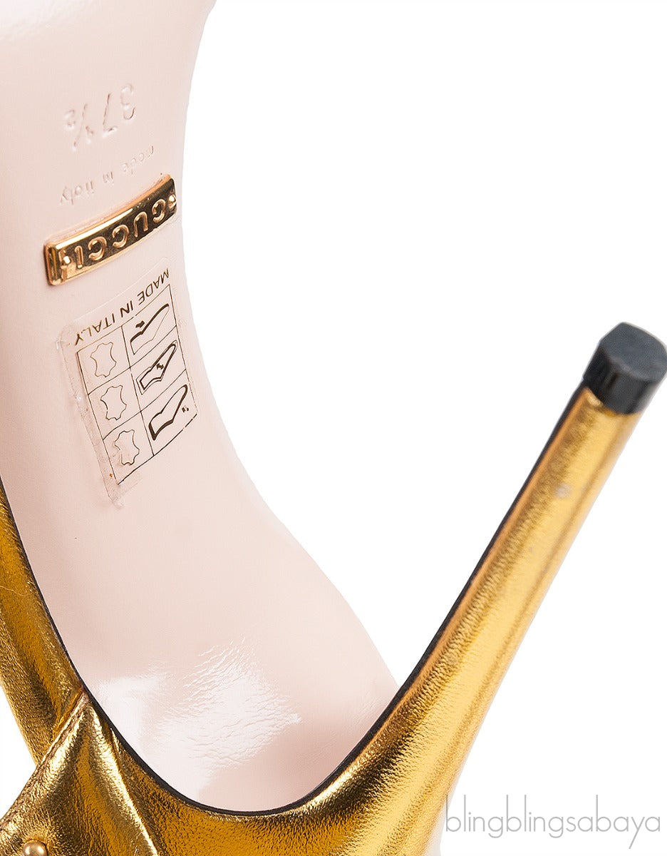 Gold Leather Pearl Trim Sandals