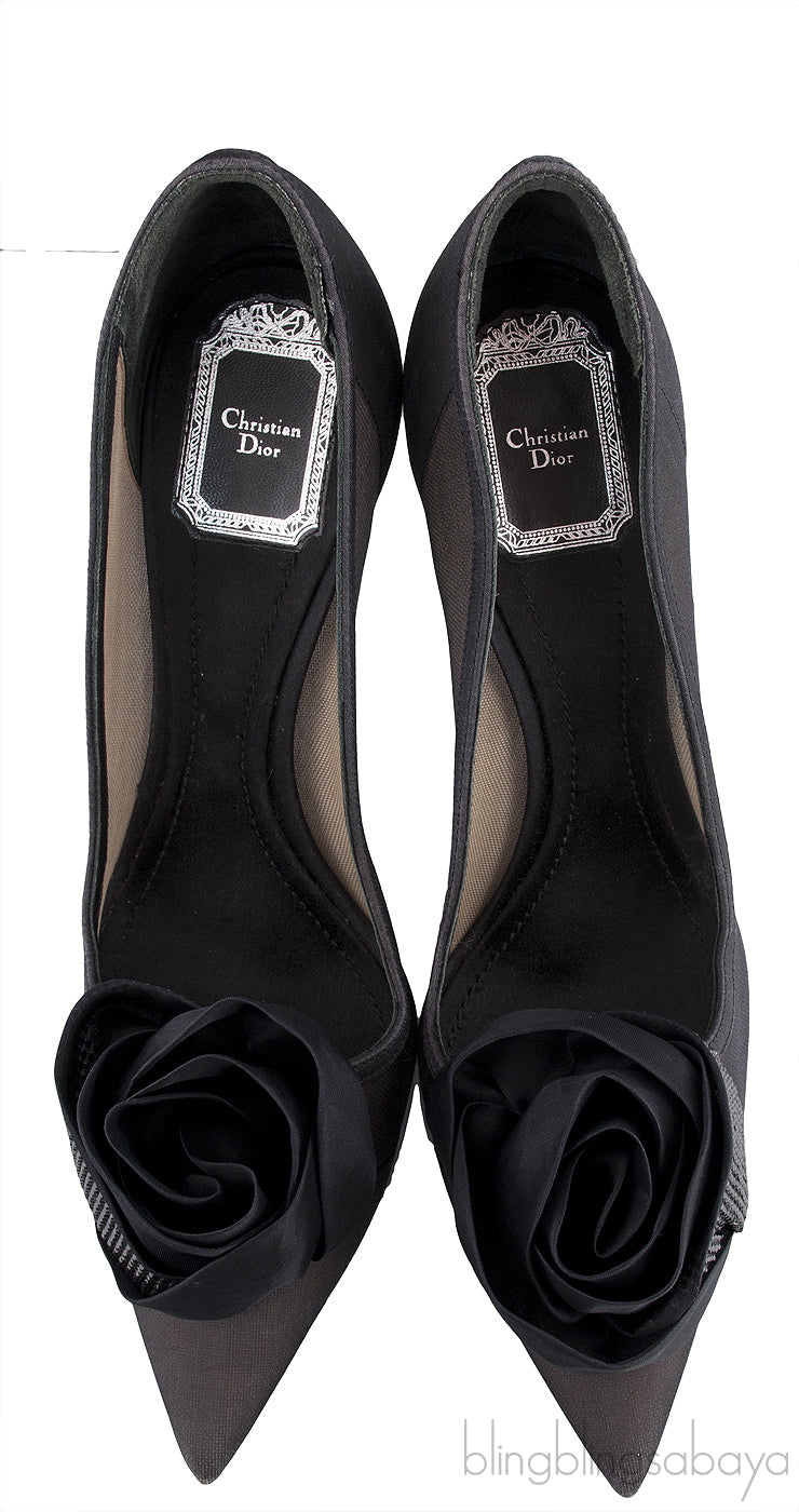Black Floral Crystal Heels