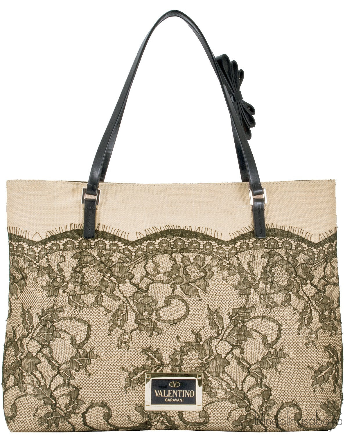 Beige Raffia & Lace Tote