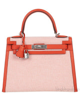 Kelly 28 Sellier Toile Quadrille Veau Swift Terre Battue-Mauve Sylvester-Blanc