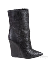 Black Python Wedge Boots