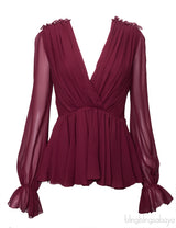Burgundy Silk Peplum Blouse