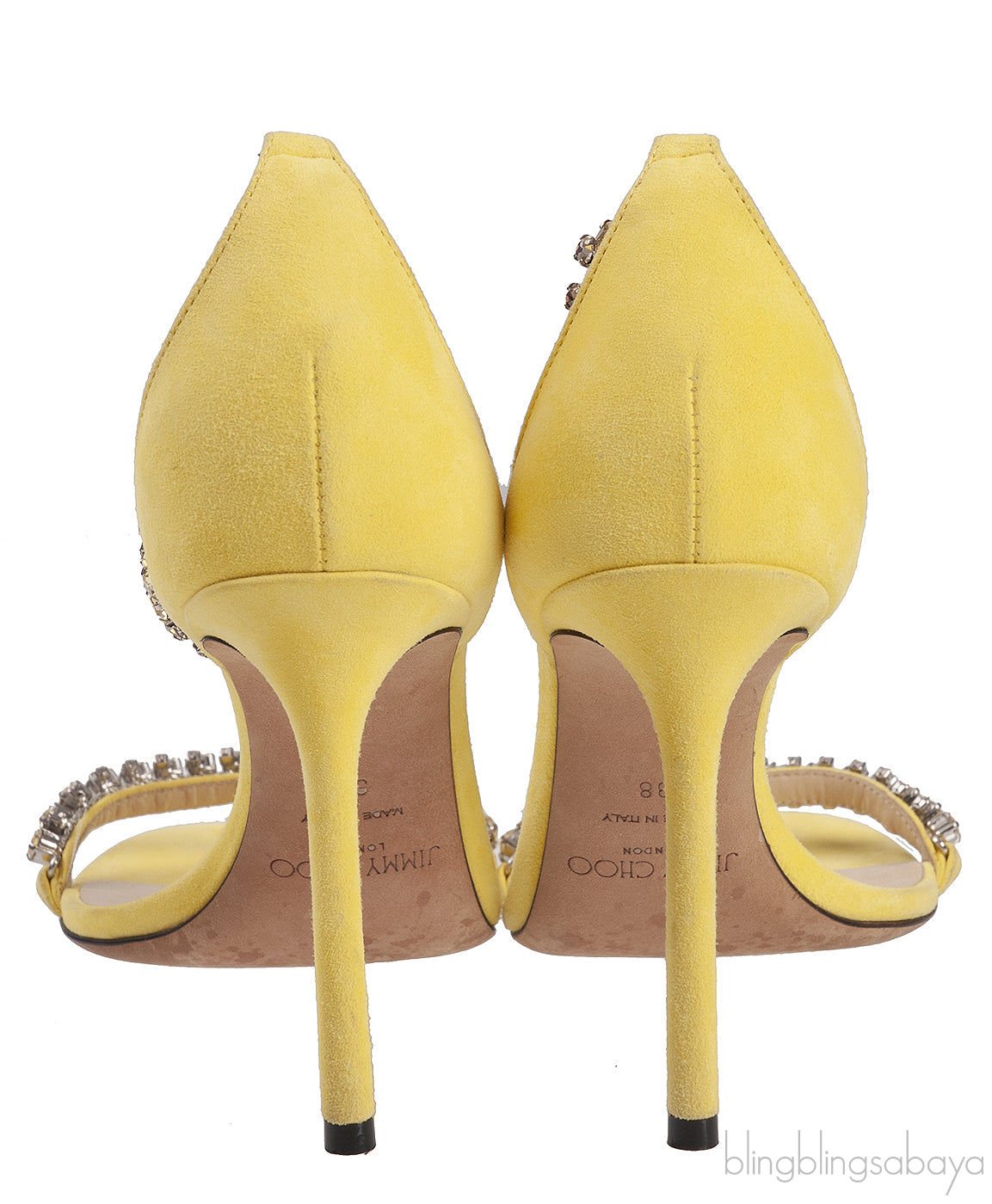 Jimmy Choo Shiloh Yellow Suede Crystal Heels