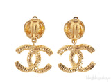 Chanel Vintage CC  1995 Dangle Gold Plated Earrings