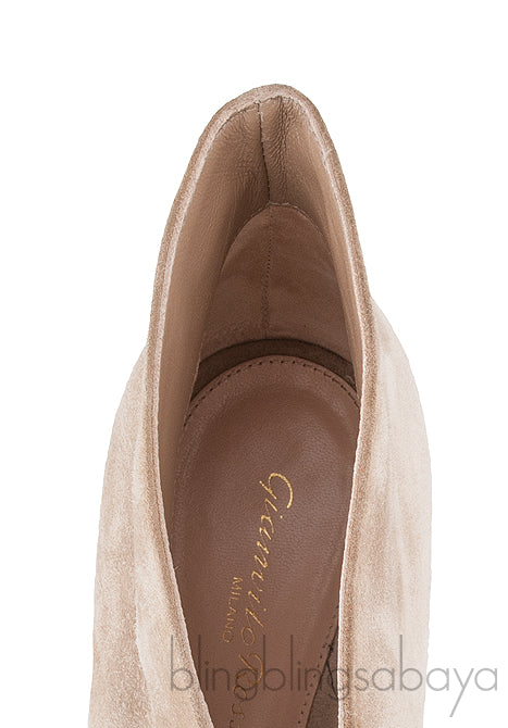 Beige Suede Ankle-Flare Boots