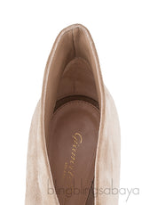 Beige Suede Ankle-Flare Boots