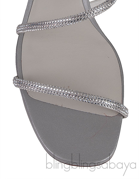 Silver Crystal Embellished Mid-Heel Sandals