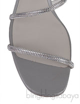 Silver Crystal Embellished Mid-Heel Sandals