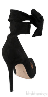 Black Suede Ankle Tie Heels