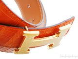 H Belt Orange Crocodile