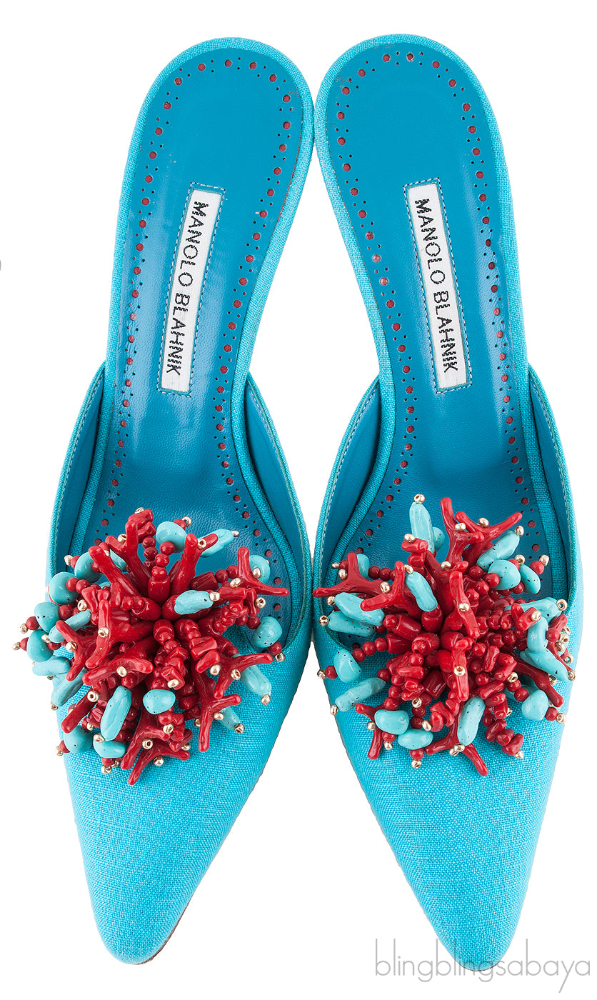 Teal Vorga Beaded Slide Sandals