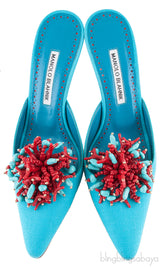 Teal Vorga Beaded Slide Sandals