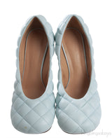 Bottega Veneta Light Blue Padded Block Square Toe Quilted Heels 37.5