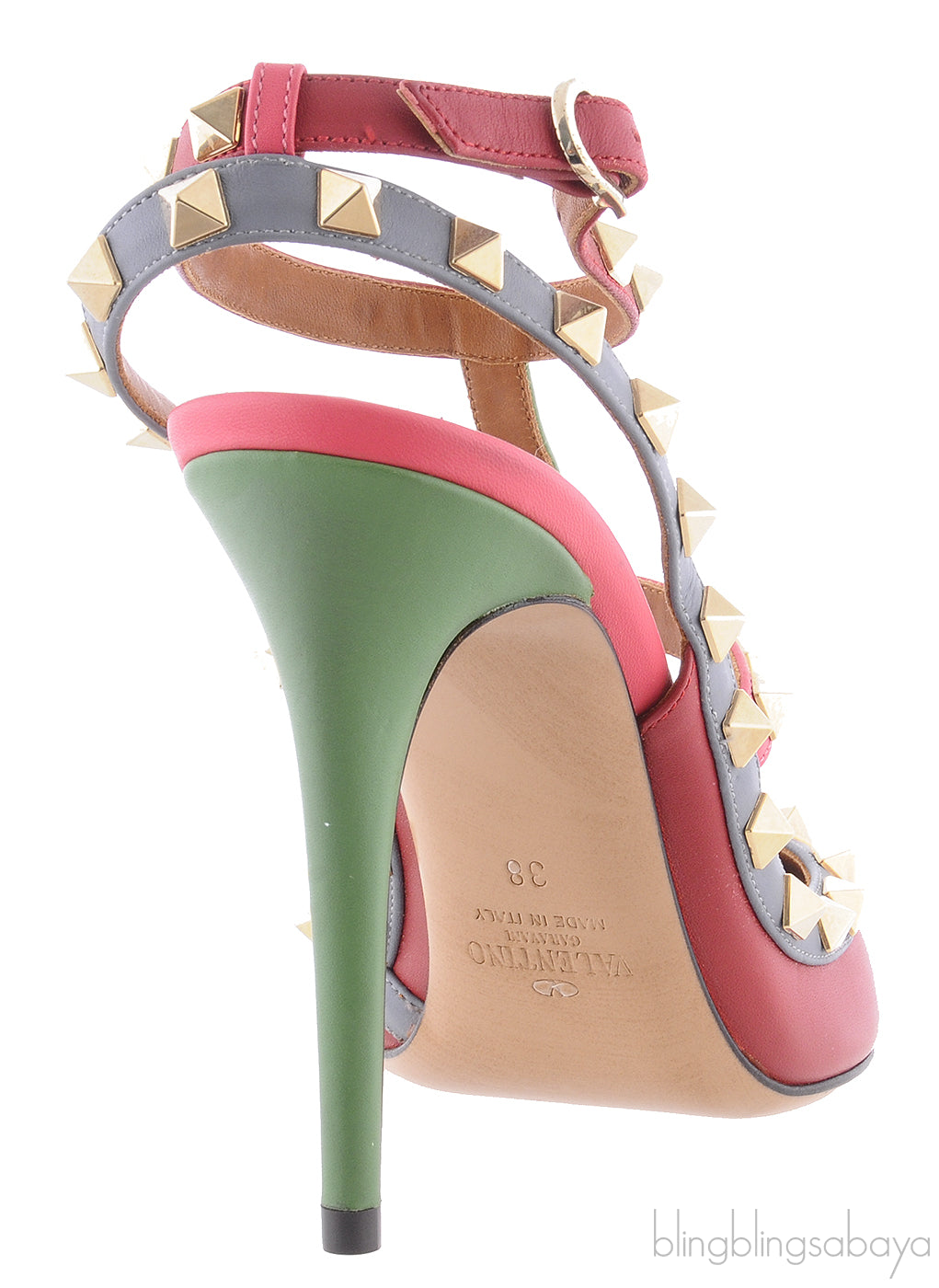 Red Multicolor Strap Rockstud Pump