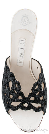 White & Black Crystal Perforated Heels