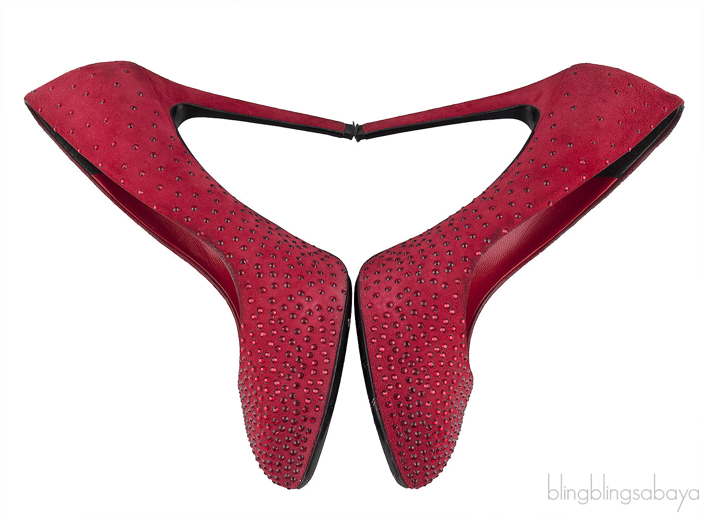 Dolce & Gabbana Red Suede Crystal Heels