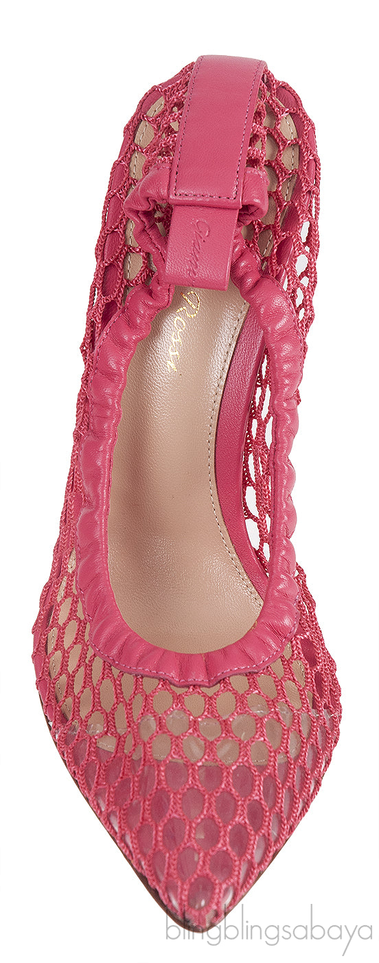 GIANVITO ROSSI Pink Leather Trimmed Fishnet Pump 38