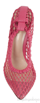 GIANVITO ROSSI Pink Leather Trimmed Fishnet Pump 38