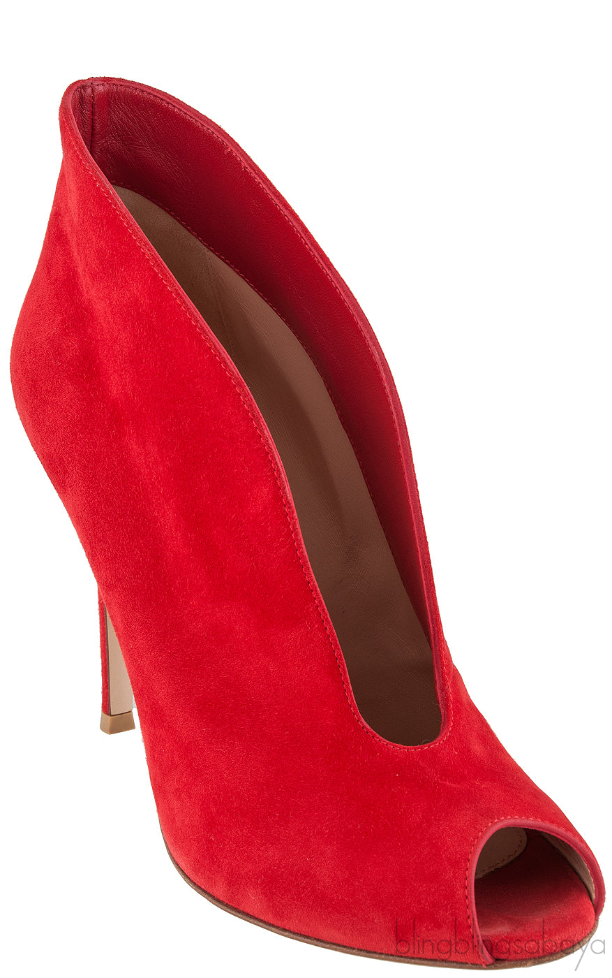 Red Suede Ankle-Flare Boots