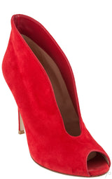 Red Suede Ankle-Flare Boots