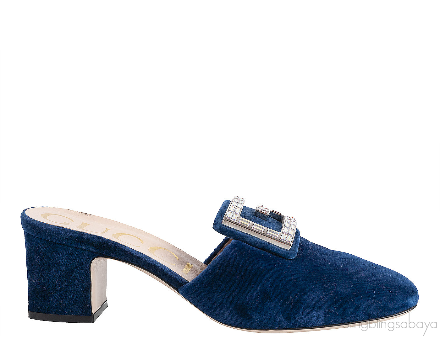 Gucci Blue Velvet G Crystal Madelyn Mules
