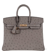 Hermes Special Order Birkin 25 Gris Tourterelle Ostrich and Toffee GHW