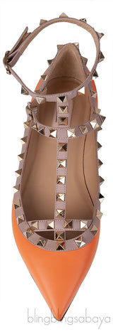 Orange Matte Rockstud Flat Ballerina