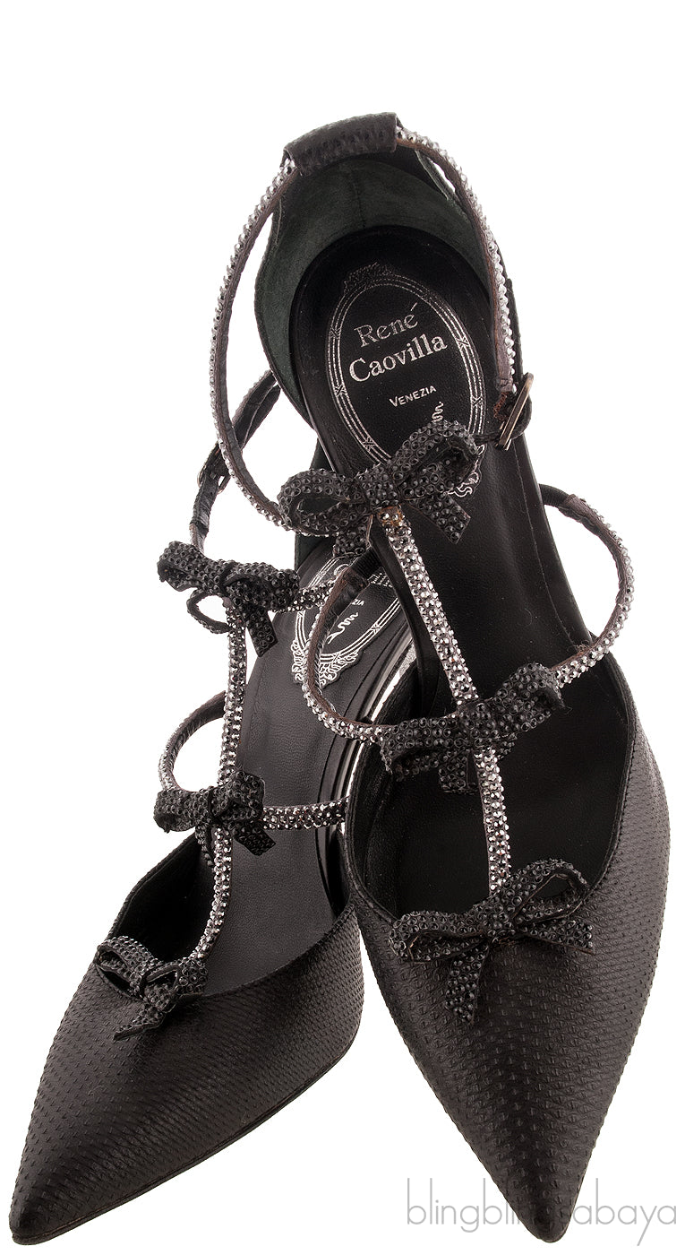 Black Ribbon T-strap Heels