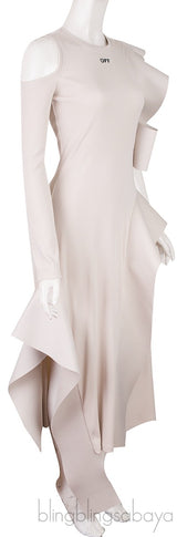 Off-white Cold Shoulder Ruffle Dress