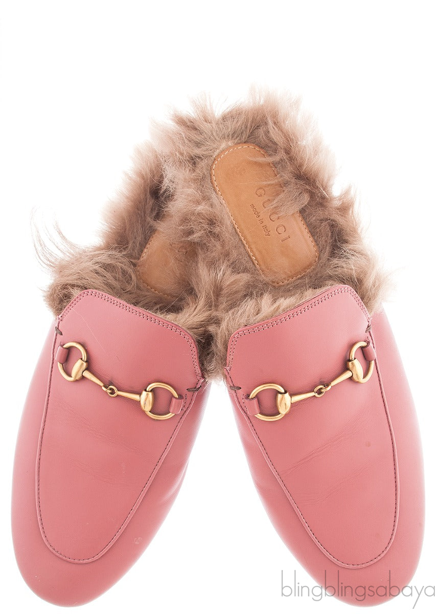 Pink Princetown Fur Slide