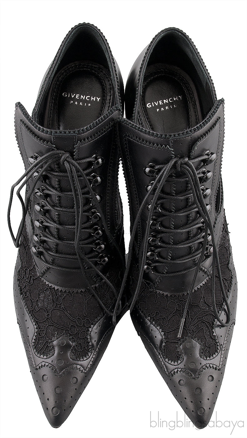 Black Lace Up Pointed Toe Booties